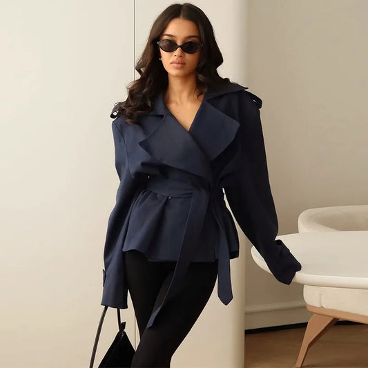 Women's Lace-Up Cropped Trench Jacket