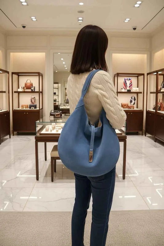 Women's Blue Suede-Look Shoulder Tote