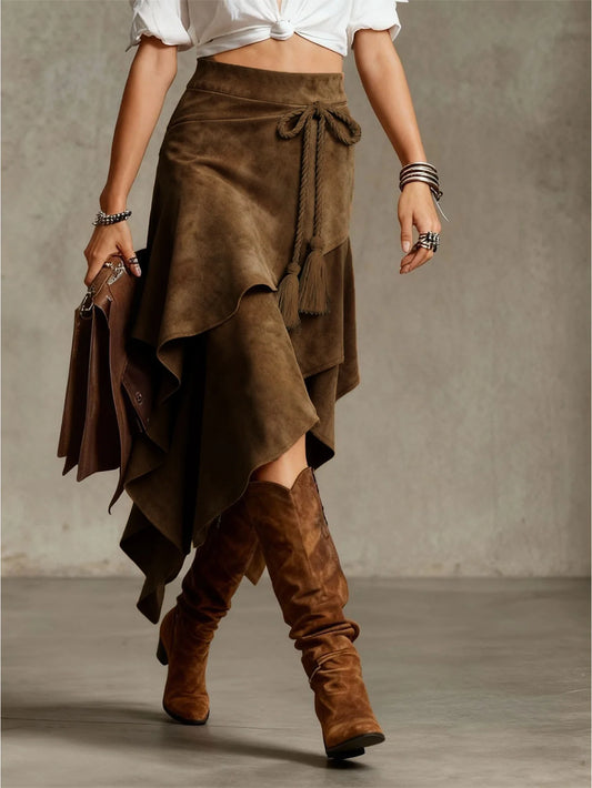 Women's Western Suede-Look Midi Skirt