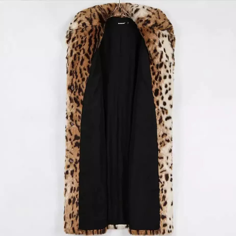 Women's Leopard-Print Long Fur-Look Coat — original product gallery image 4