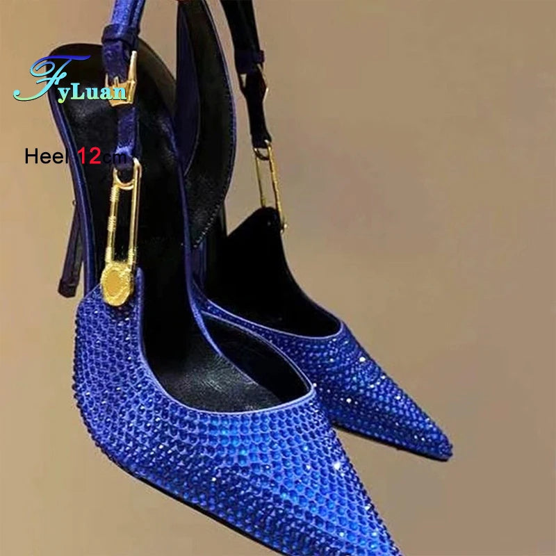 2025 Summer New Women's Shoes Fashionable European and American Solid Color Hot Diamond Pointed Sandals High Heels Stiletto Shoe - Silvana & Osmany CanXport Fashion Finds
