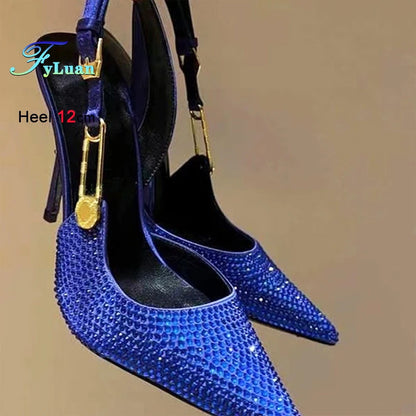 2025 Summer New Women's Shoes Fashionable European and American Solid Color Hot Diamond Pointed Sandals High Heels Stiletto Shoe - Silvana & Osmany CanXport Fashion Finds