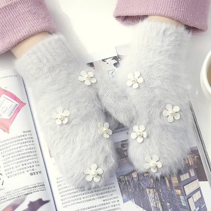 Women's Floral Pearl-Look Winter Mittens — original product gallery image 14