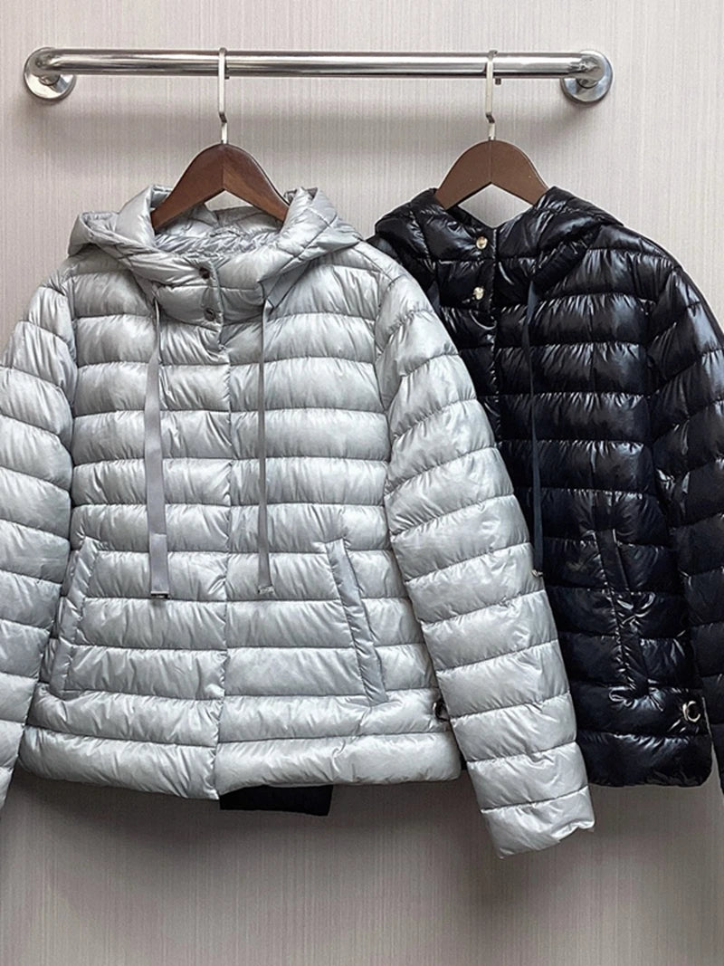 Women's Short Hooded Drawstring Puffer-Style Jacket — original product gallery image 2