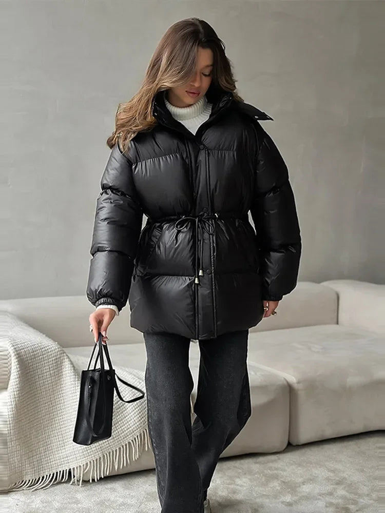 Women's Quilted Zip-Up Drawstring Winter Jacket — original product gallery image 1