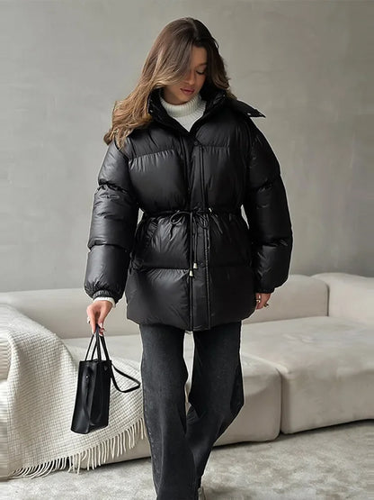 Women's Quilted Zip-Up Drawstring Winter Jacket — original product gallery image 1