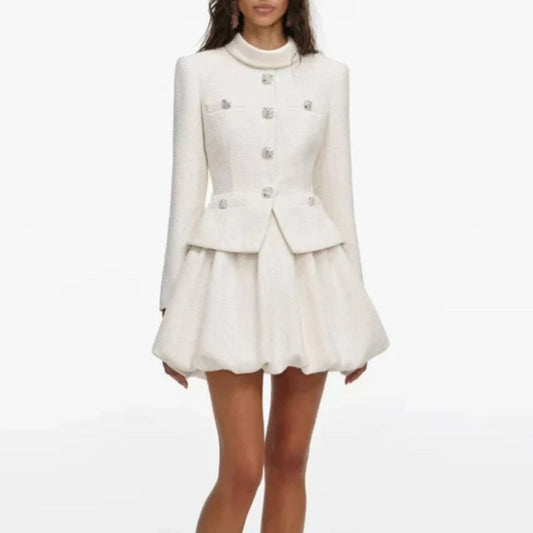 Women's Long-Sleeve Tweed-Look Button Dress