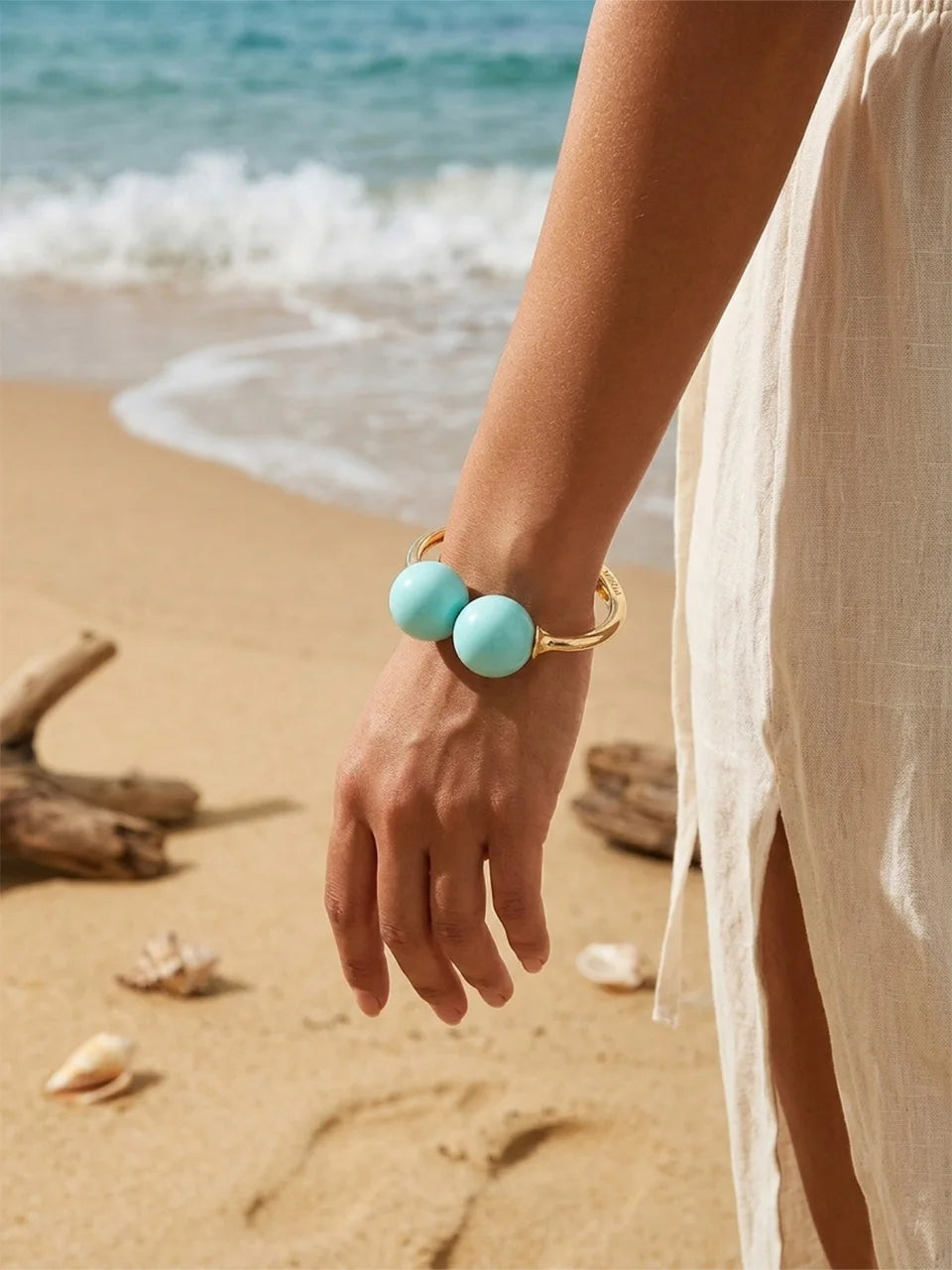 Women's Double-Bead Open Cuff Bracelet — product view 1