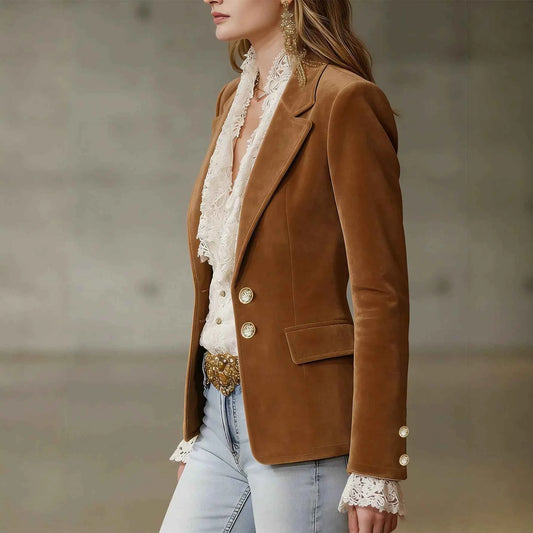 Women's Brown Suede-Look Blazer