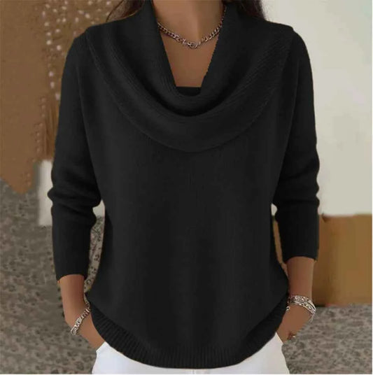 Women's Draped-Neck Knit Pullover Sweater