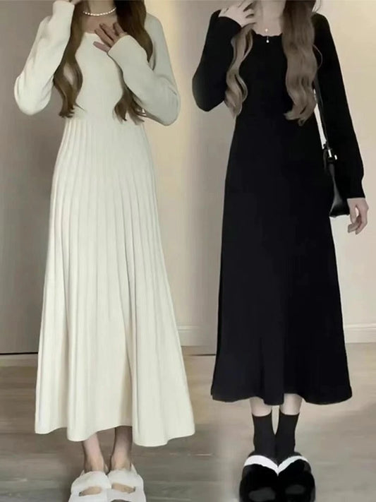 Women's Apricot Long-Sleeve Knit Dress