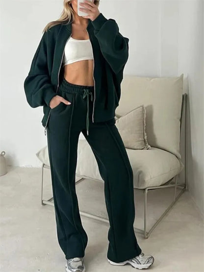 Women's Zip-Up Top & Wide-Leg Pants Set — original product gallery image 5