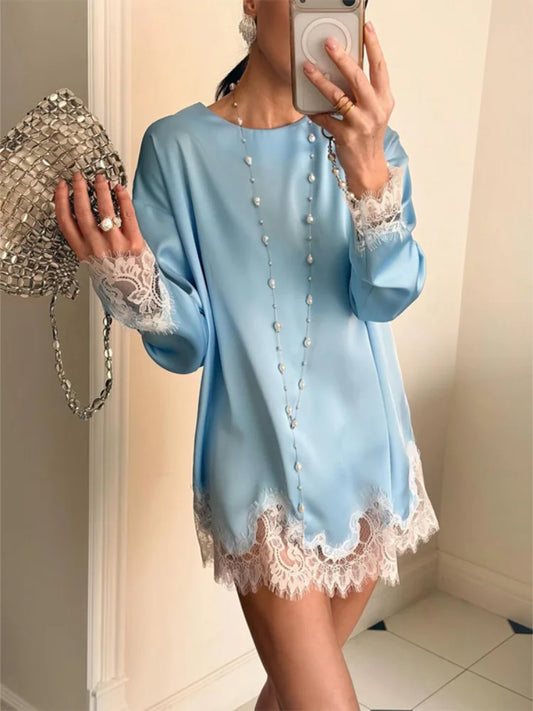Women's Long-Sleeve Satin-Look Lace Dress