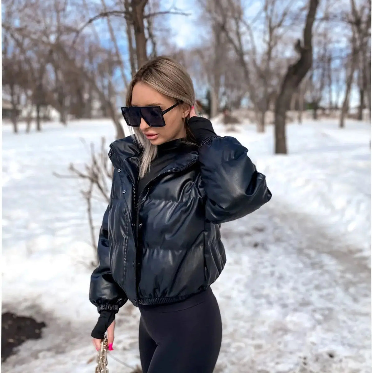 Women's PU-Look Zip-Up Winter Jacket