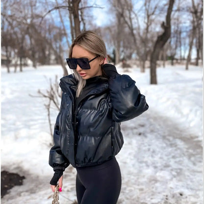 Women's PU-Look Zip-Up Winter Jacket