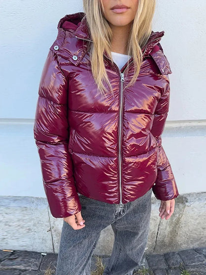 Women's Quilted Zip-Up Drawstring Winter Jacket — original product gallery image 4