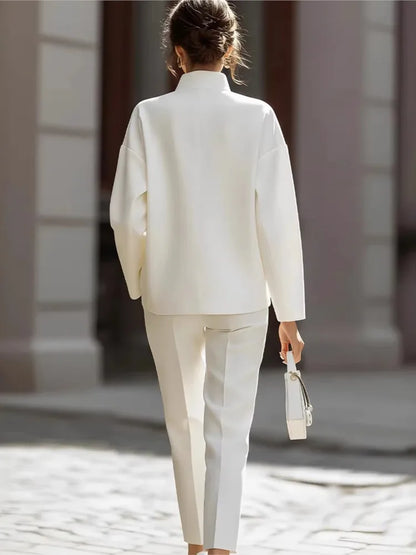 Women's Stand-Collar Shirt & Straight-Leg Pants Set — original product gallery image 2