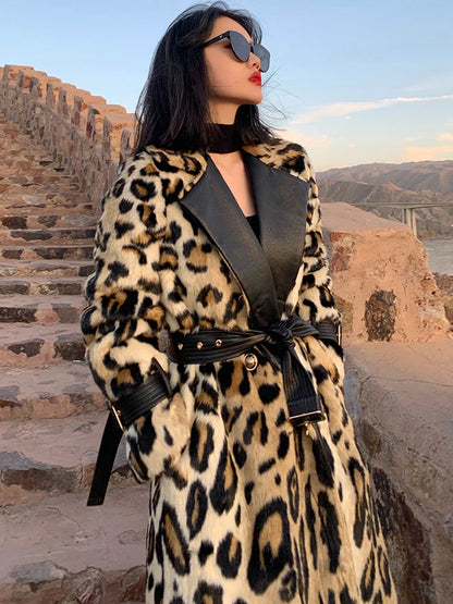 Women's Long Leopard-Print Faux-Fur Double-Breasted Coat — original product gallery image 7
