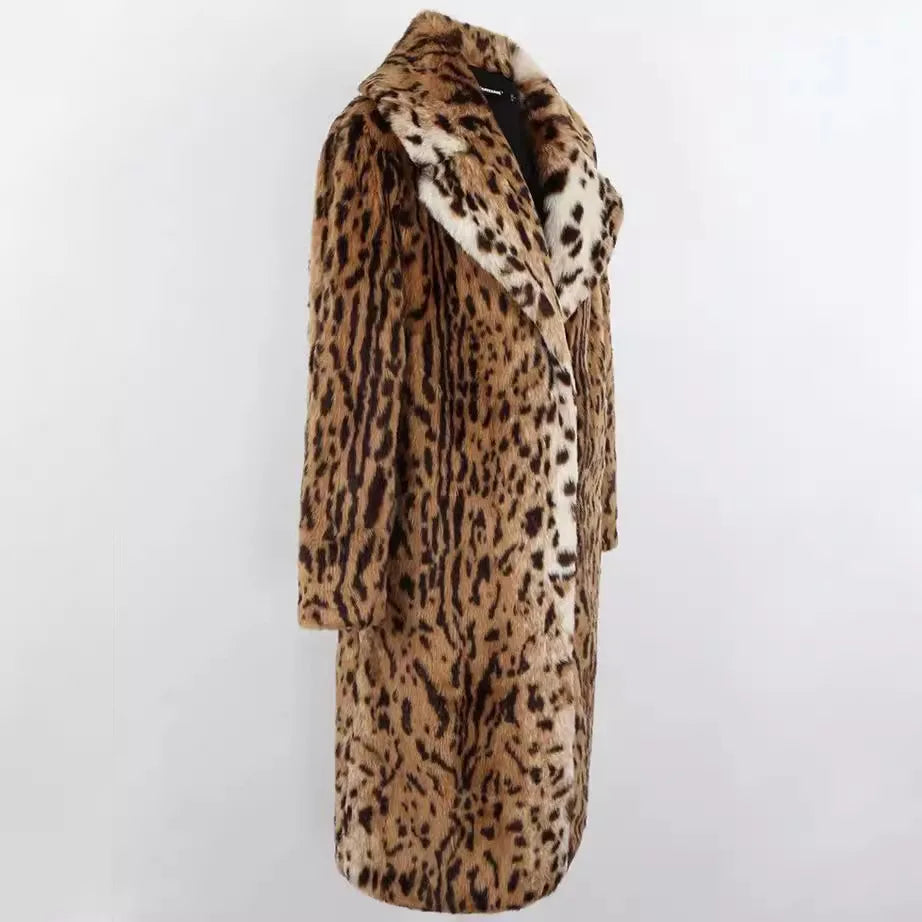 Women's Leopard-Print Long Fur-Look Coat — original product gallery image 3