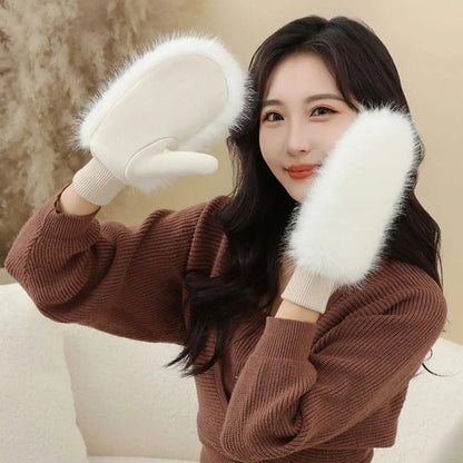 Women's Plush Fur-Look Winter Mittens — original product gallery image 2