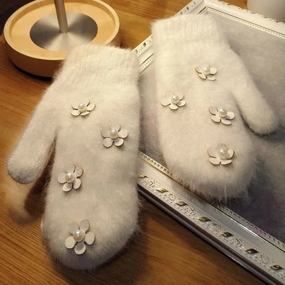 Women's Floral Pearl-Look Winter Mittens — original product gallery image 12