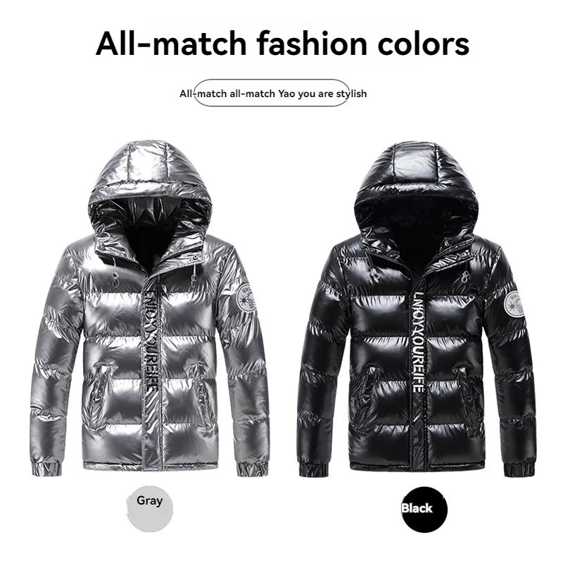 Hooded Padded Winter Jacket — Black & White — original product gallery image 2