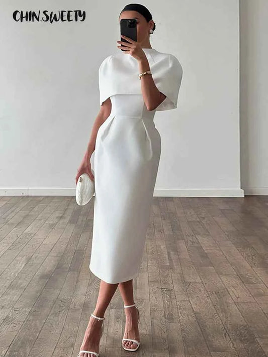 Women's Cape-Shoulder Fitted Midi Dress