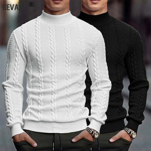 Men's Cable-Knit High-Neck Sweater