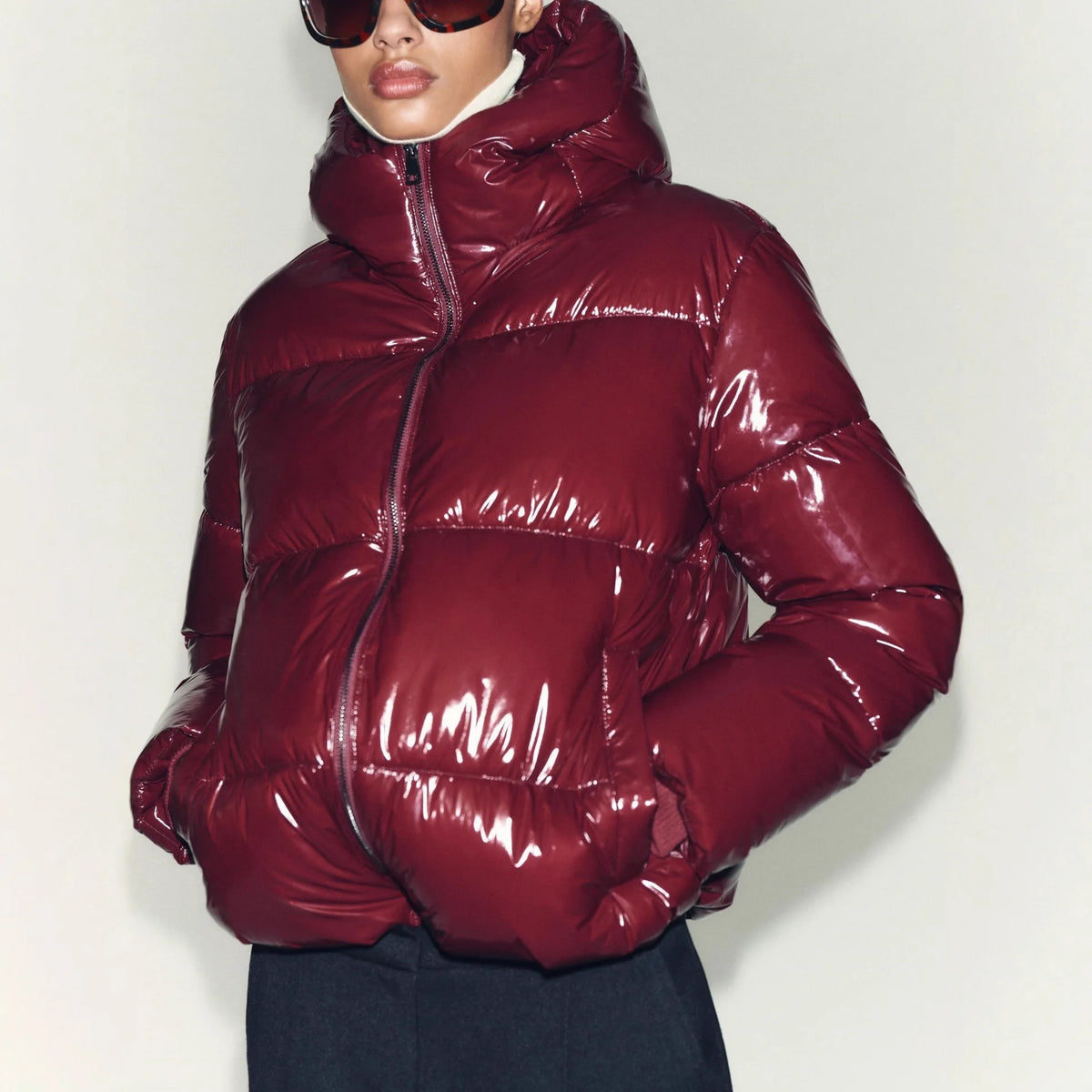 Women's Shiny Hooded Zip-Up Padded Jacket