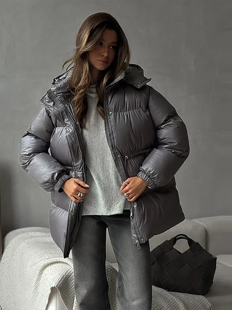 Women's Quilted Zip-Up Drawstring Winter Jacket — original product gallery image 3