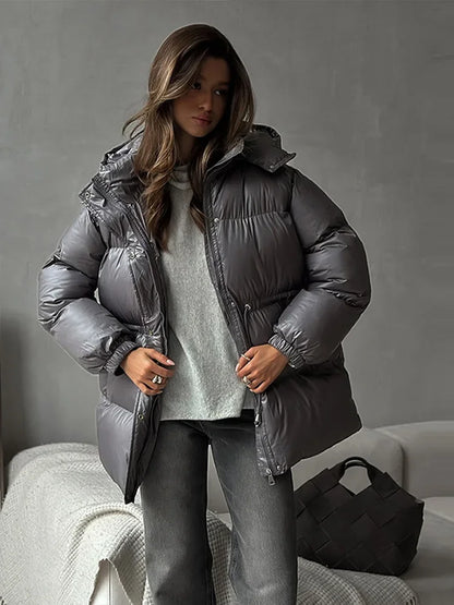 Women's Quilted Zip-Up Drawstring Winter Jacket — original product gallery image 3