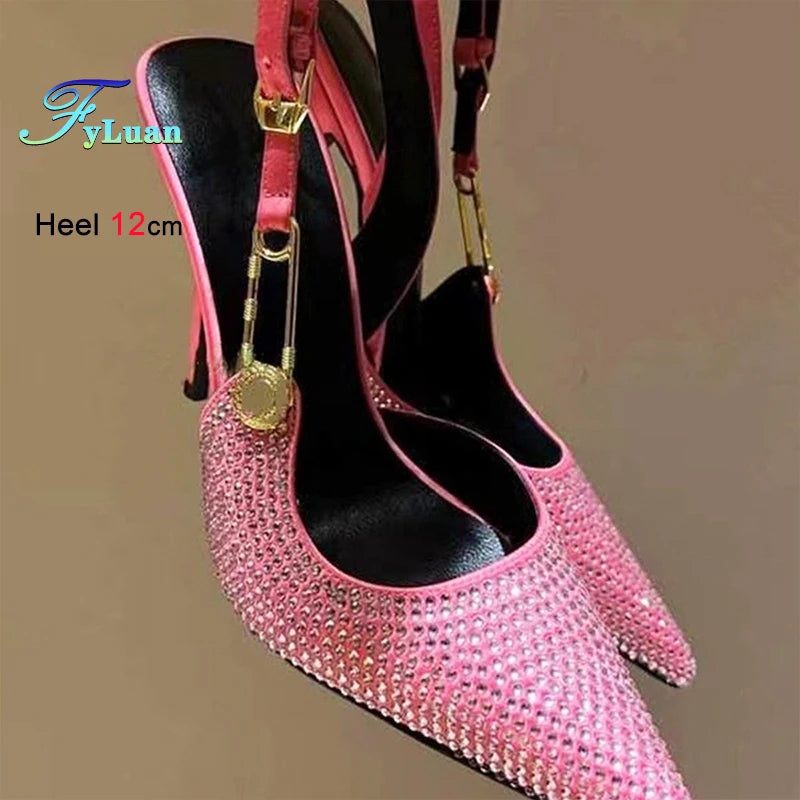 2025 Summer New Women's Shoes Fashionable European and American Solid Color Hot Diamond Pointed Sandals High Heels Stiletto Shoe - Silvana & Osmany CanXport Fashion Finds