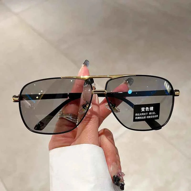 KAMMPT Oversized Vintage Sunglasses Men Women Fashion Polarized Photochromic Shades Eyewear Double Bridge Driving Sun Glasses