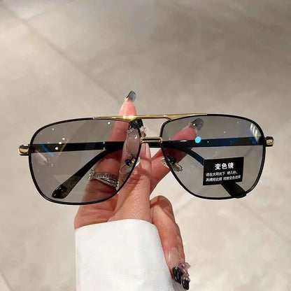 KAMMPT Oversized Vintage Sunglasses Men Women Fashion Polarized Photochromic Shades Eyewear Double Bridge Driving Sun Glasses