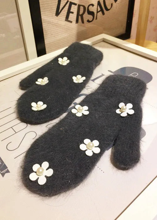 Women's Floral Pearl-Look Winter Mittens — original product gallery image 11