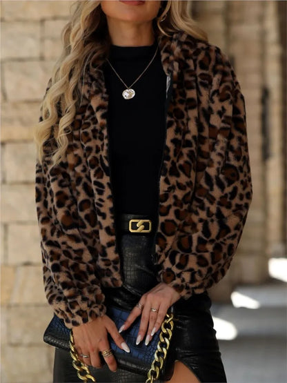 Women's Leopard-Style Plush Zip-Up Jacket — original product gallery image 6