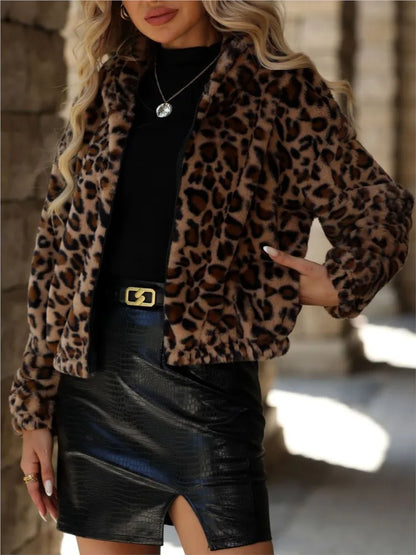 Women's Leopard-Style Plush Zip-Up Jacket — original product gallery image 5