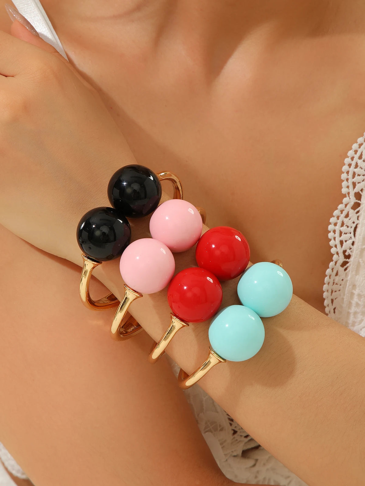 Women's Double-Bead Open Cuff Bracelet — product view 3