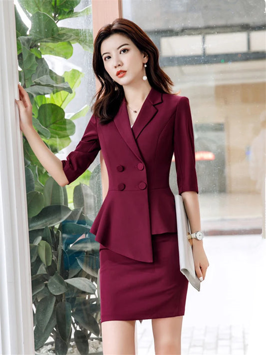 Women's Red Two-Piece Skirt Suit
