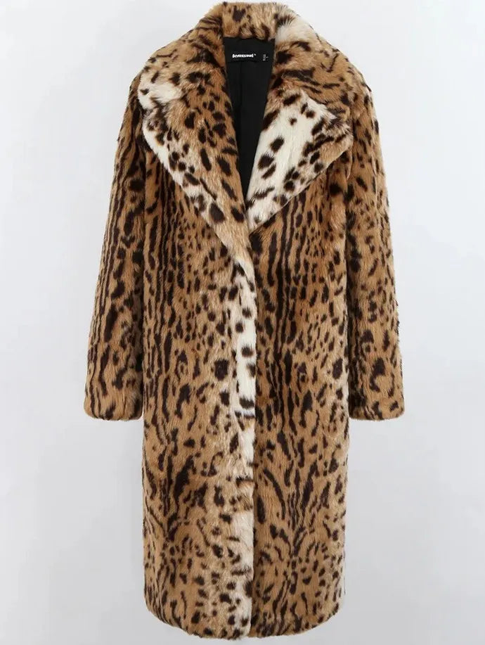 Women's Leopard-Print Long Fur-Look Coat — original product gallery image 6