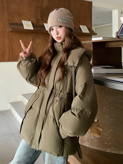 Women's Hooded Winter Coat with Waist Detail