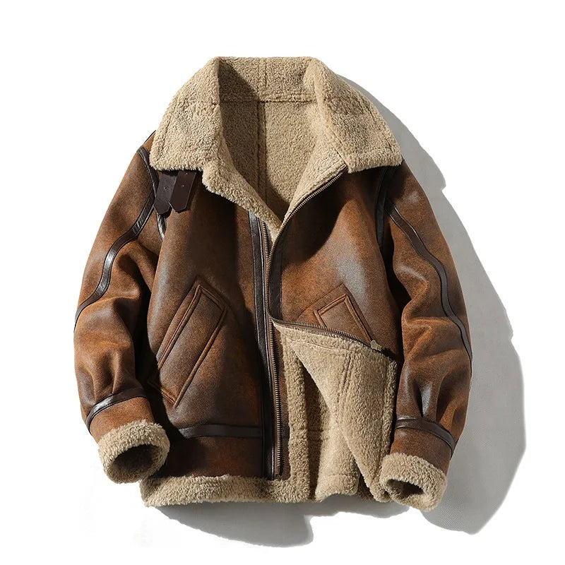 Men's Faux-Leather Motorcycle-Style Winter Jacket