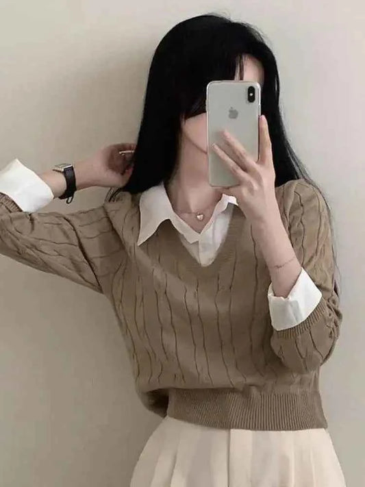 Women's Layered-Look V-Neck Knit Sweater