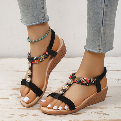 Sandalias Bohemias Trenzadas Zapatos de Playa de Verano para Mujer