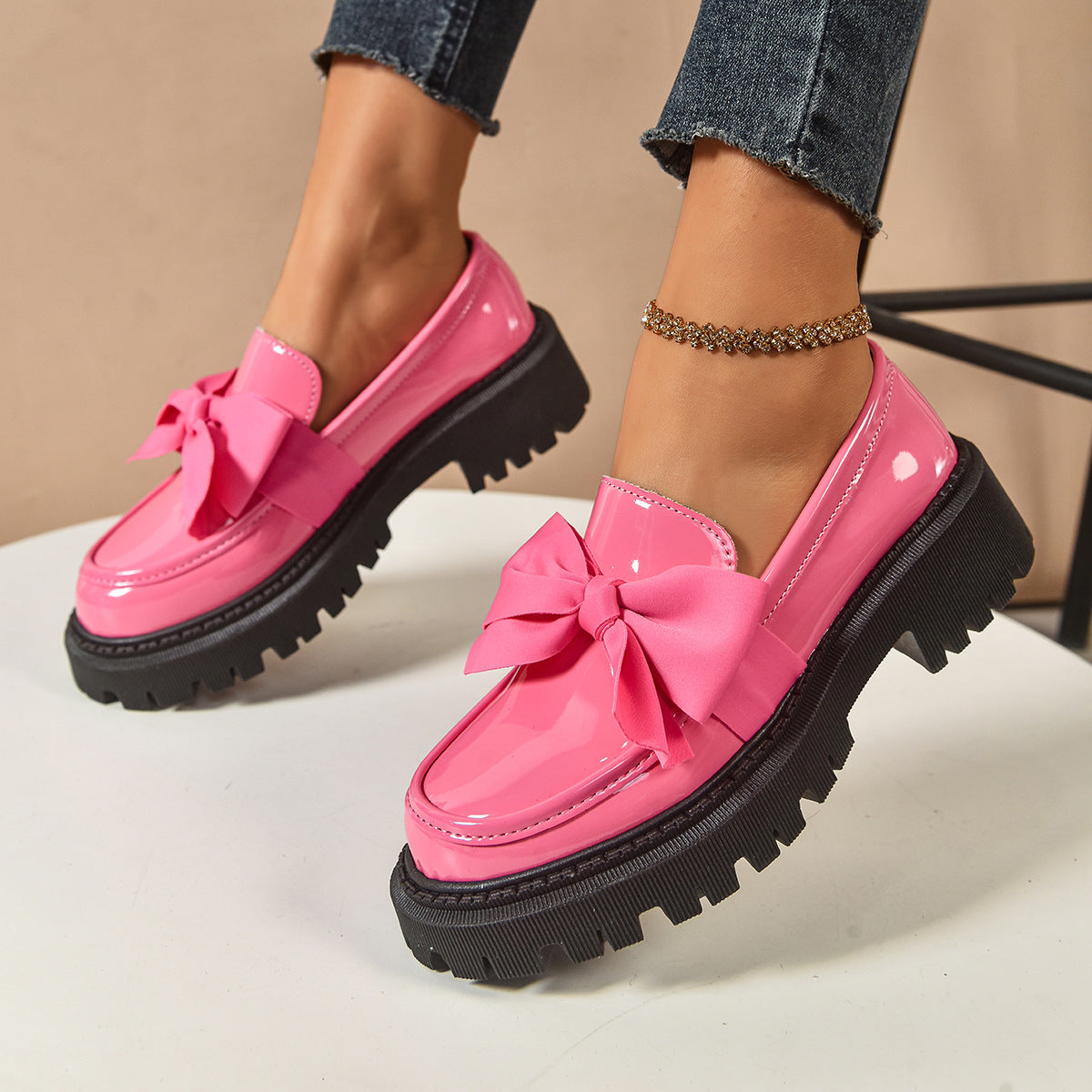 Mocasines de mujer estilo vintage con lazo