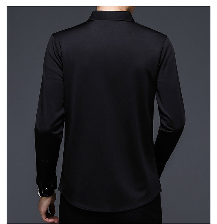 Camisa de hombre de manga larga de negocios, elástica, transpirable y que no necesita planchado