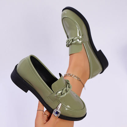 Zapatos de cuero de tacón bajo con suela gruesa para mujer