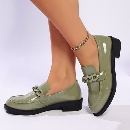Zapatos de cuero de tacón bajo con suela gruesa para mujer