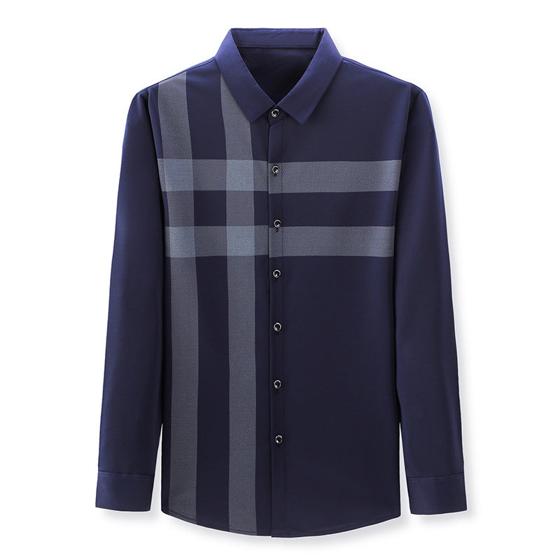 Camisa de hombre de manga larga de negocios, elástica, transpirable y que no necesita planchado