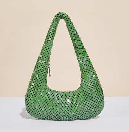 Bolso de mano dorado metálico a la moda - Elegante bolso de noche de axila para mujer para fiestas, bailes de graduación y ocasiones especiales